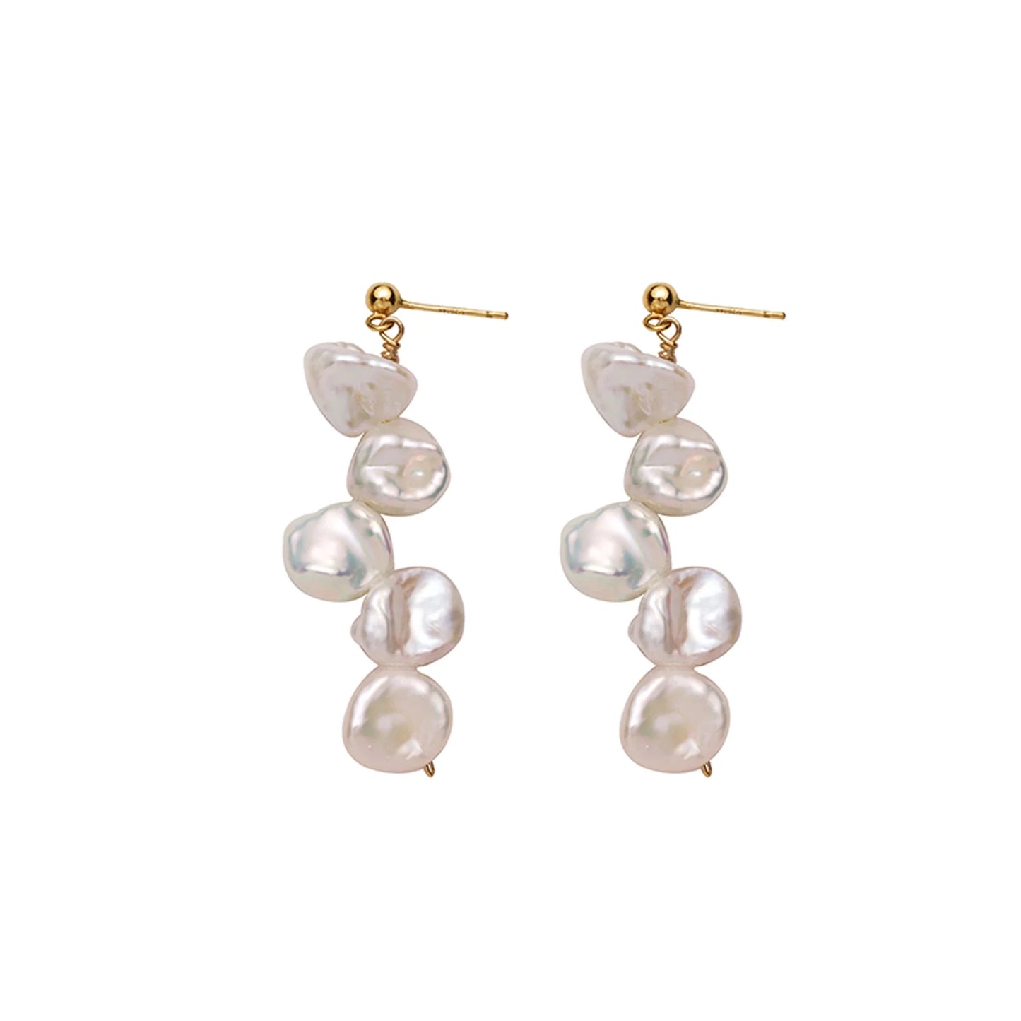 Pair of natural baroque pearl earrings with spiral clip design, featuring uniquely formed pearls in a shimmering display