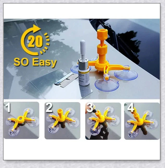 A phone screen crack repair kit with a specialized resin formula and vacuum-powered applicator for easy, invisible screen repairs.
