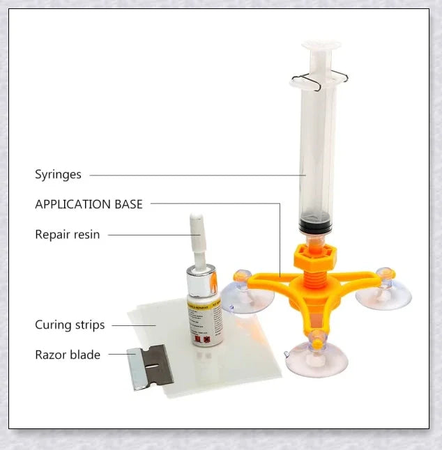 A phone screen crack repair kit with a specialized resin formula and vacuum-powered applicator for easy, invisible screen repairs.