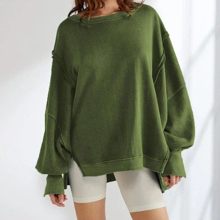 Elegant Y2K Patchwork Autumn Sweatshirt in Army Green colour, featuring a stylish patchwork design and a comfortable, loose-fitting silhouette.