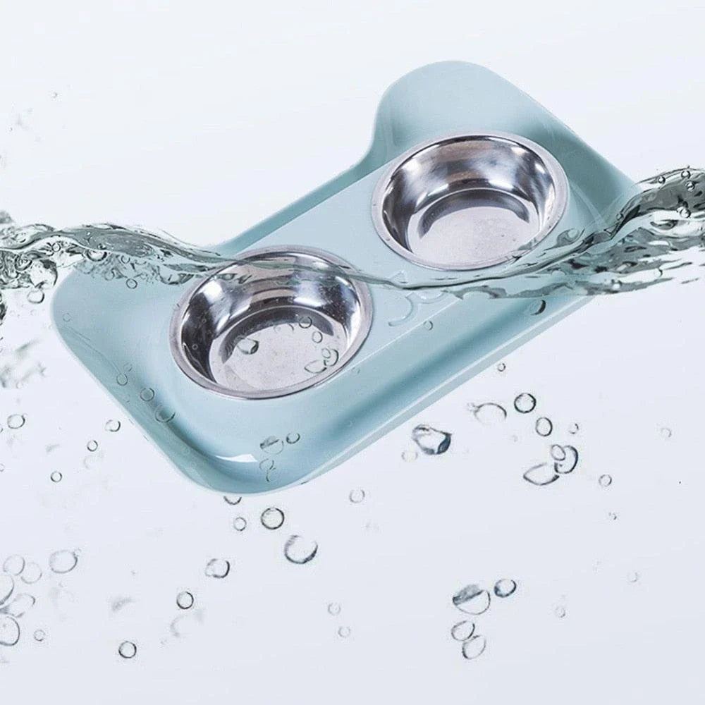 A durable, stainless steel dog bowl with raised edges and a sleek, modern design for hassle-free pet feeding.