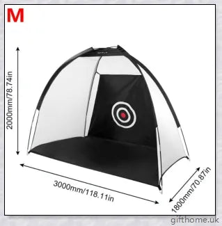 Golf practice driving net with rip-resistant target and wide openings for indoor and outdoor use