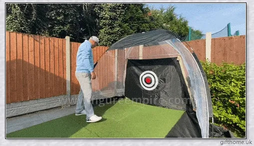 Golf practice driving net with rip-resistant target and wide openings for indoor and outdoor use