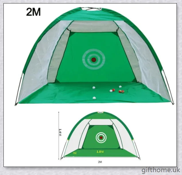 Golf practice driving net with rip-resistant target and wide openings for indoor and outdoor use