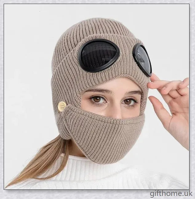 Aviator glasses ear with velvet warm wool hat, a premium British-made accessory featuring premium wool construction and a cosy velvet lining