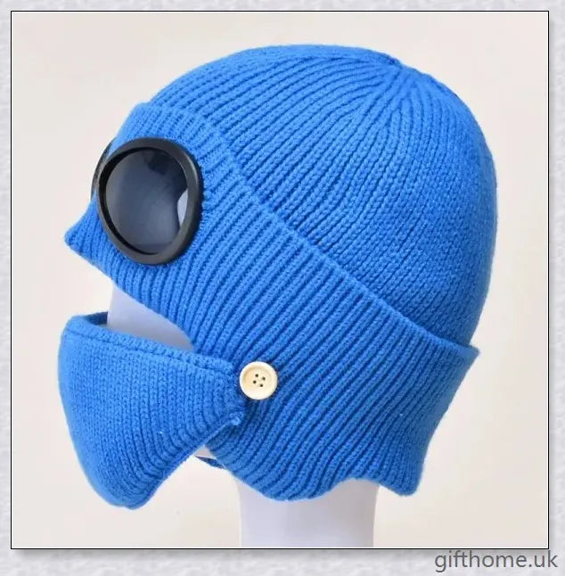 Aviator glasses ear with velvet warm wool hat, a premium British-made accessory featuring premium wool construction and a cosy velvet lining