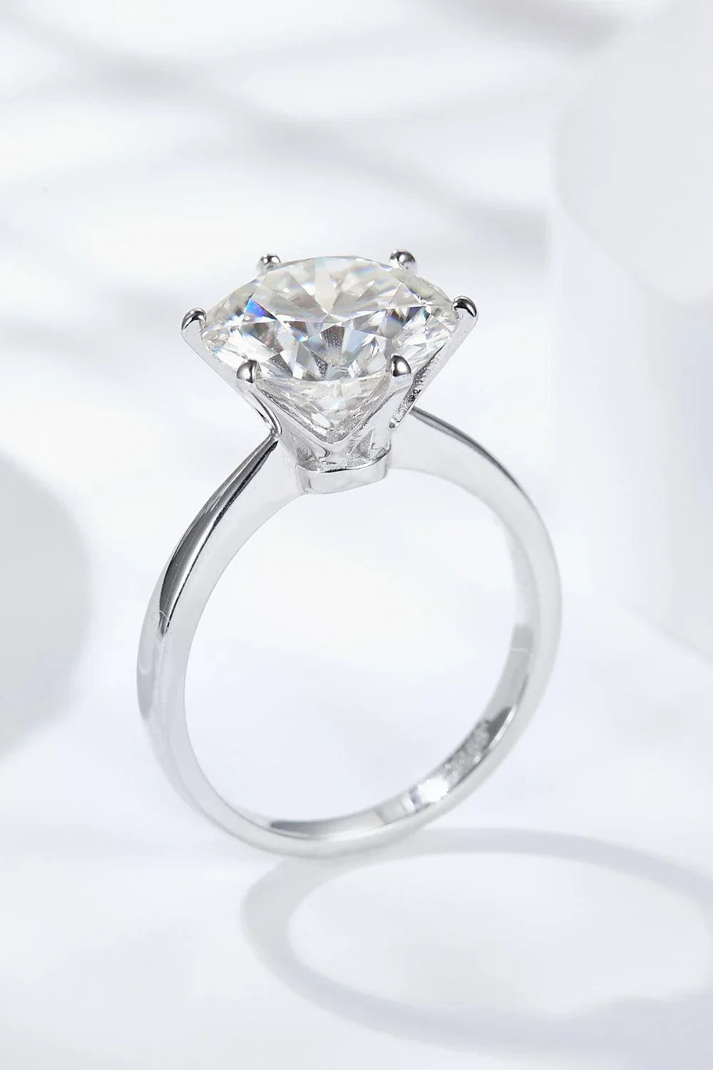 Platinum-Plated 5 Carat Moissanite Solitaire Ring with a mesmerising centre stone and sophisticated design