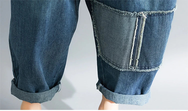 Casual Literary Women's Plus Size Denim Overalls in a dark wash, featuring a high-waist design and subtle distressing