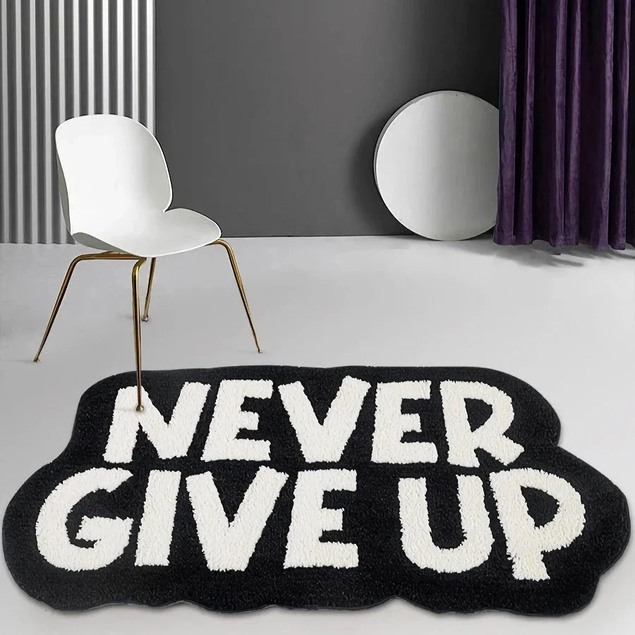 Never Give Up Motivational Tufted Rug for Bathroom and Bedroom - Soft, Plush, Inspiring Home Decor
