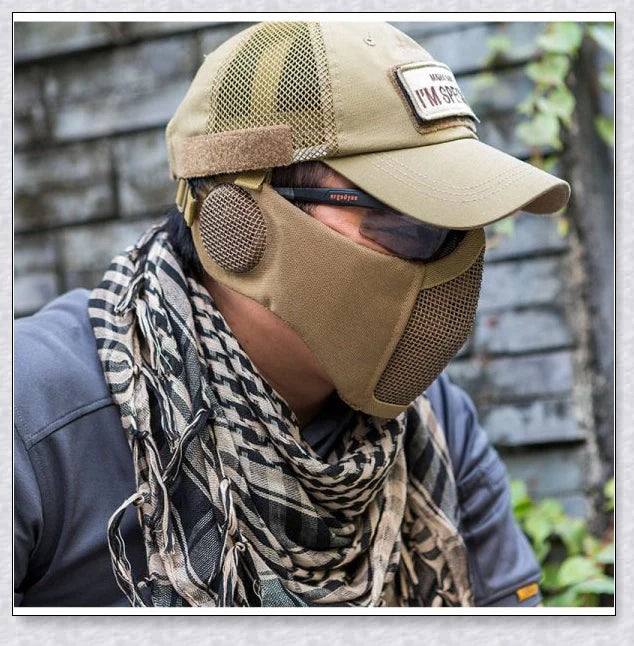 Tactical Foldable Mesh Mask With Ear Protection for Airsoft Gameplay