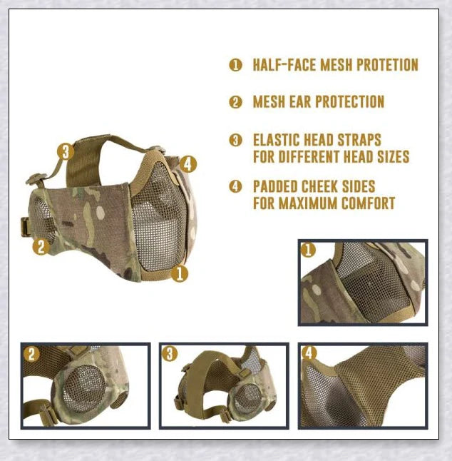 Tactical Foldable Mesh Mask With Ear Protection for Airsoft Gameplay