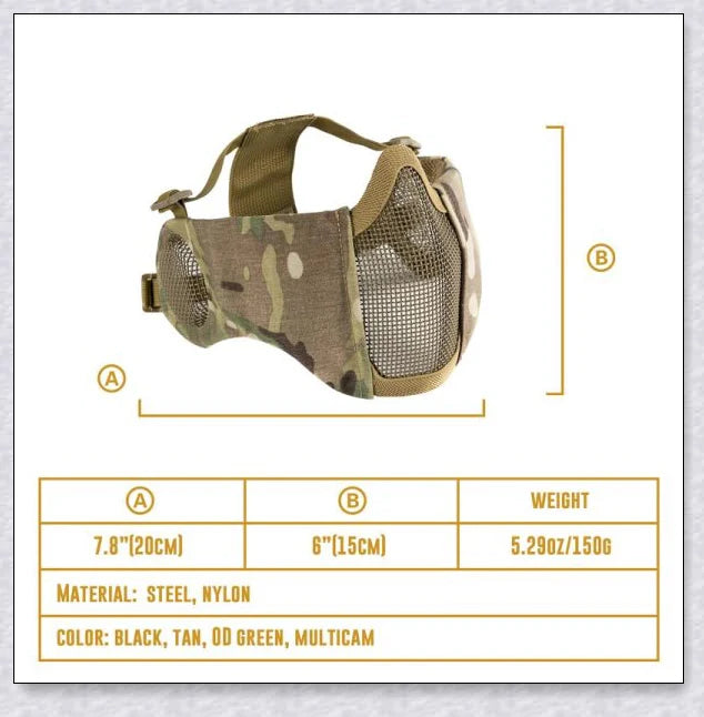 Tactical Foldable Mesh Mask With Ear Protection for Airsoft Gameplay