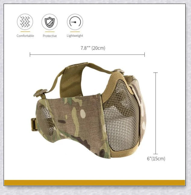 Tactical Foldable Mesh Mask With Ear Protection for Airsoft Gameplay