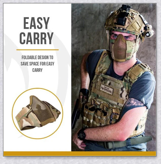 Tactical Foldable Mesh Mask With Ear Protection for Airsoft Gameplay