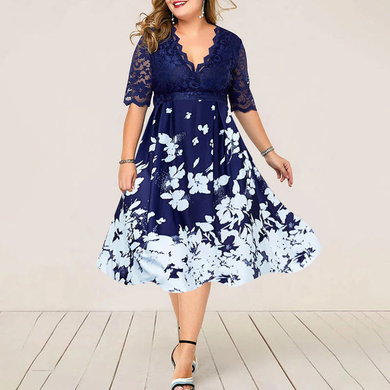 GiftHome UK Large Size Digital Printing Lace Stitching Dress