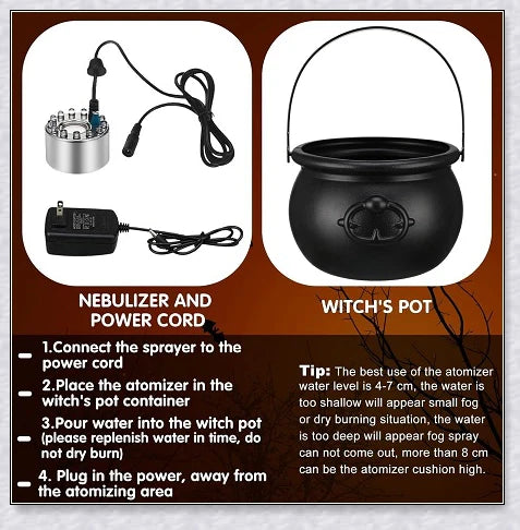 Halloween Witch Pot Smoke Machine Mist Maker with colourful LED lighting and mesmerising mist effect