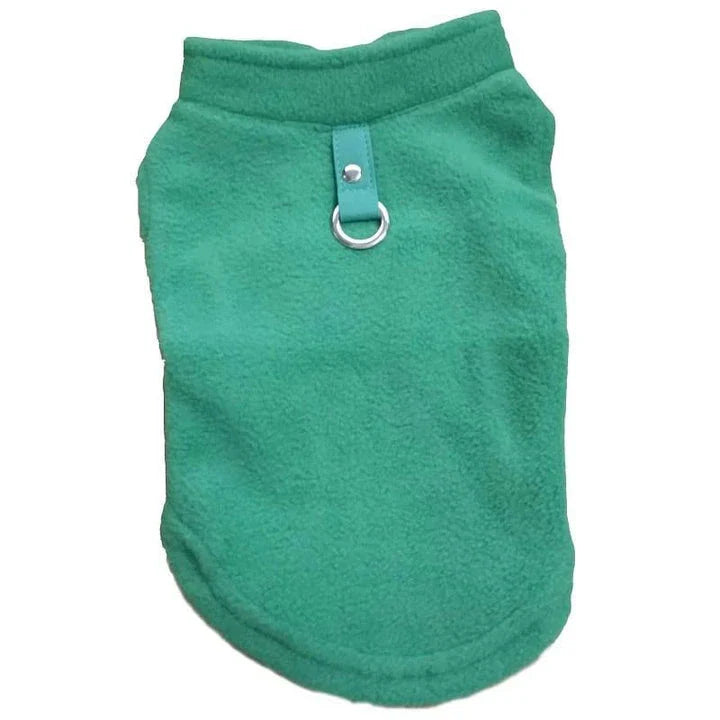 A cosy, warm fleece vest for dogs in a classic solid royal blue colour