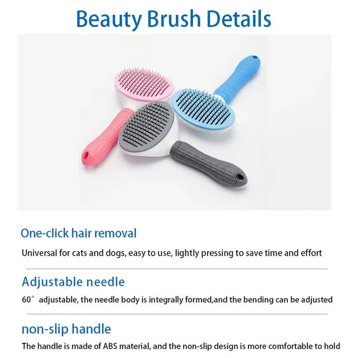 A multi-purpose pet grooming brush designed for dogs, cats, and other furry pets with premium materials and massage features.