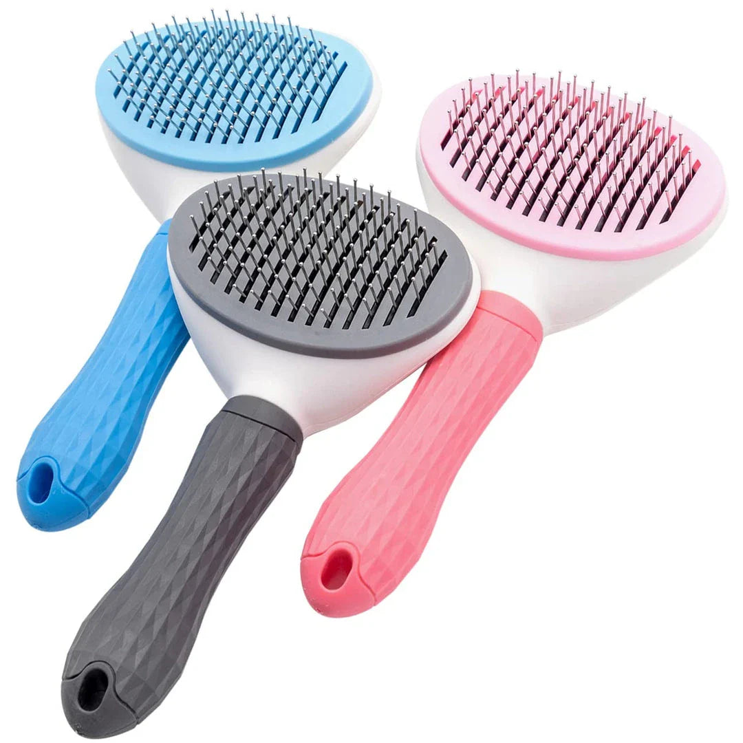 A multi-purpose pet grooming brush designed for dogs, cats, and other furry pets with premium materials and massage features.