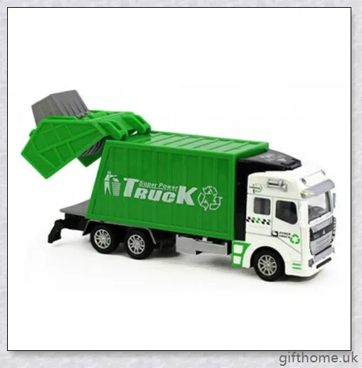 Detailed and realistic garbage truck toy with smooth-rolling wheels, movable backdoor, and trash bin for interactive, educational play