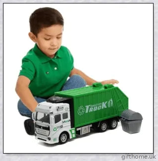 Detailed and realistic garbage truck toy with smooth-rolling wheels, movable backdoor, and trash bin for interactive, educational play