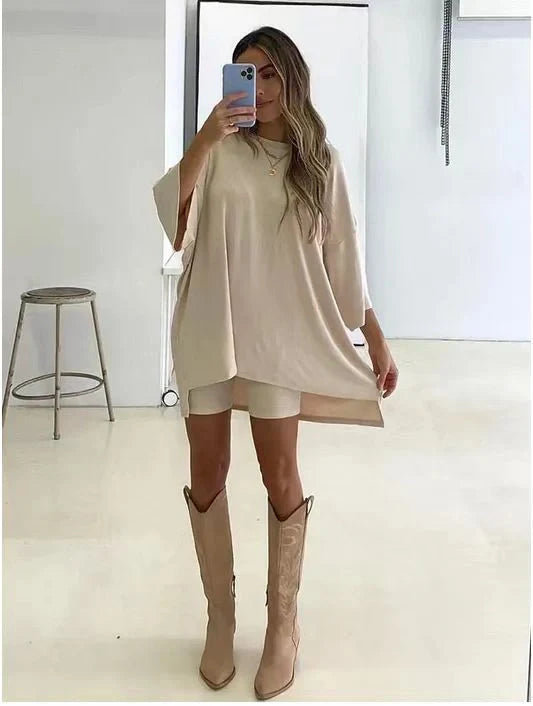 Stylish viscose tee and shorts set in a range of sophisticated colours, perfect for the modern UK woman's wardrobe
