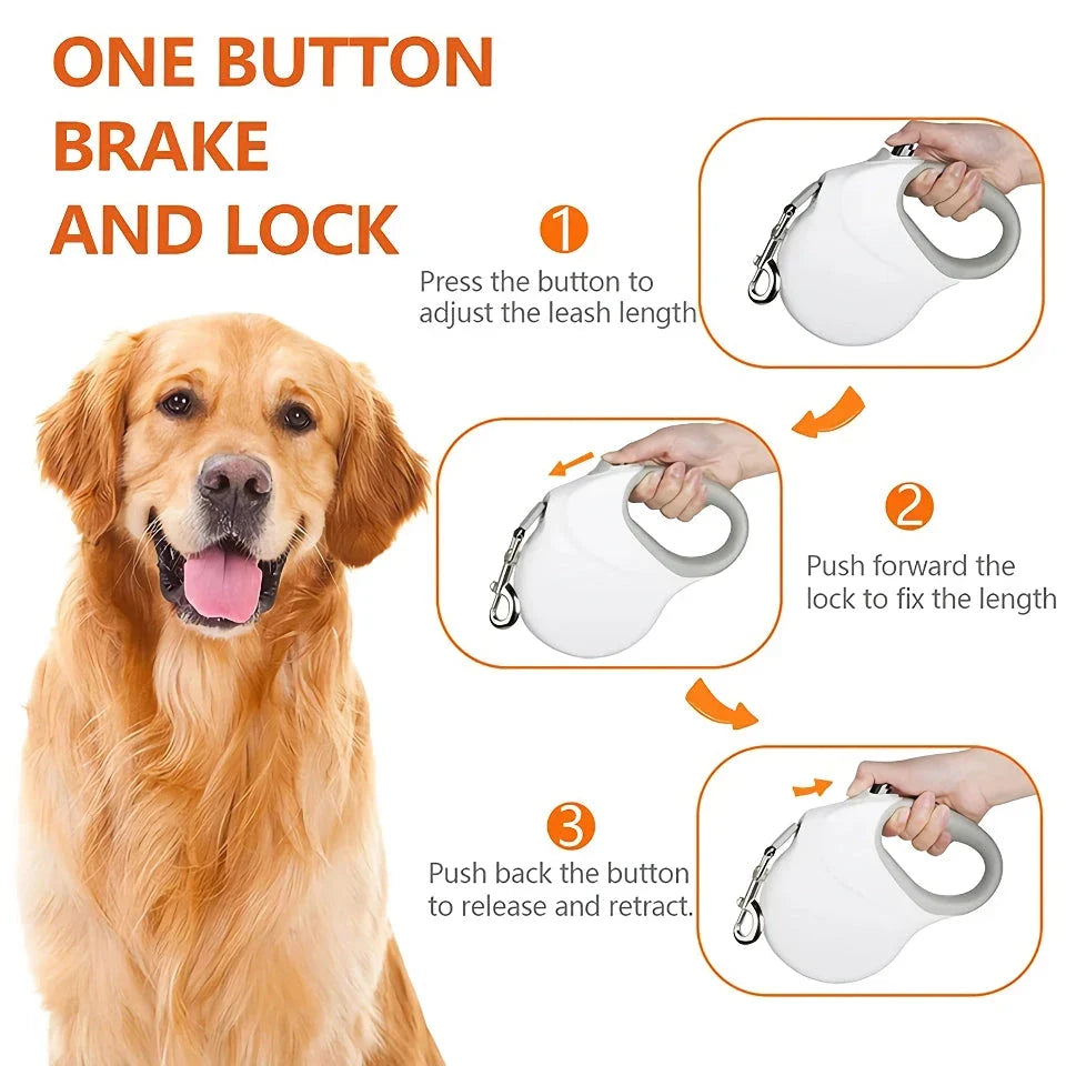 Robust and durable retractable dog leash with reflective material and anti-slip handle for medium to large dogs