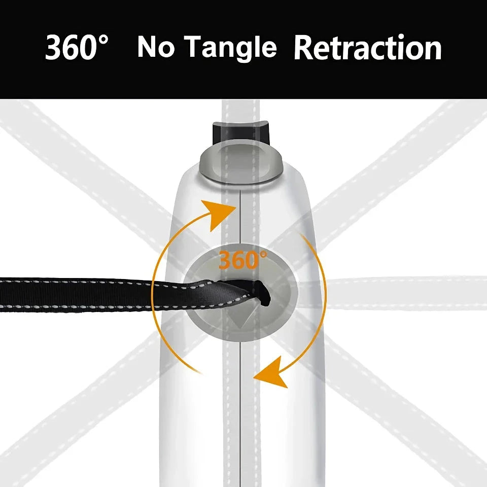 Robust and durable retractable dog leash with reflective material and anti-slip handle for medium to large dogs