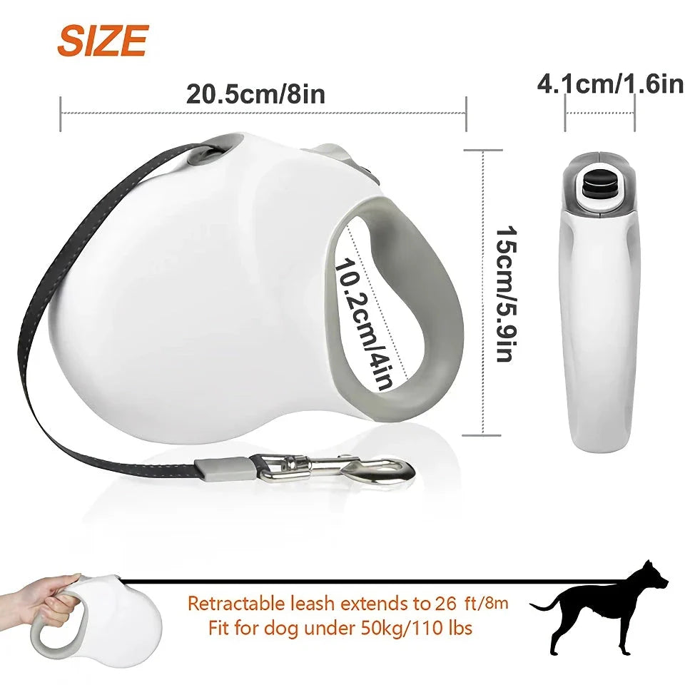 Robust and durable retractable dog leash with reflective material and anti-slip handle for medium to large dogs