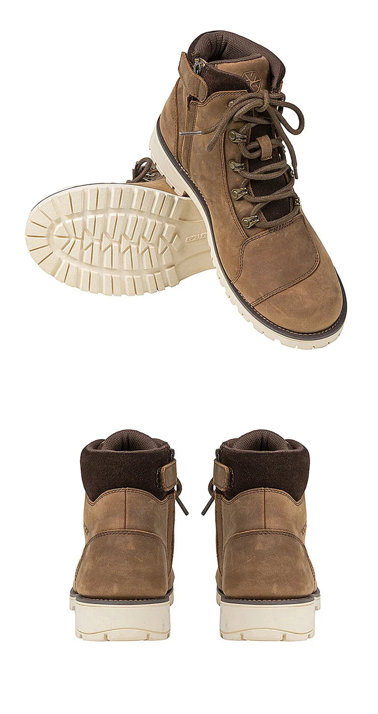 Premium retro motorcycle boots in brown cowhide leather with anti-drop protection