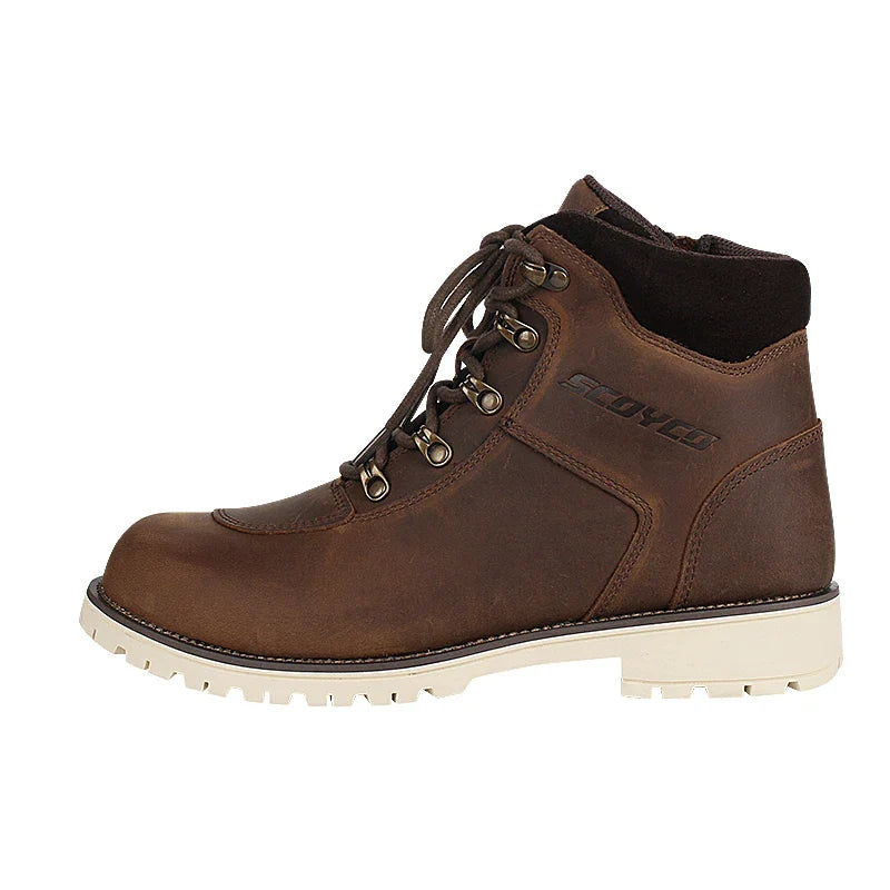 Premium retro motorcycle boots in brown cowhide leather with anti-drop protection