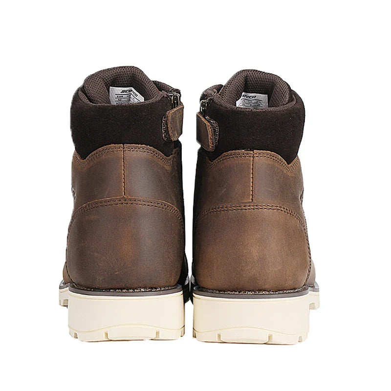 Premium retro motorcycle boots in brown cowhide leather with anti-drop protection