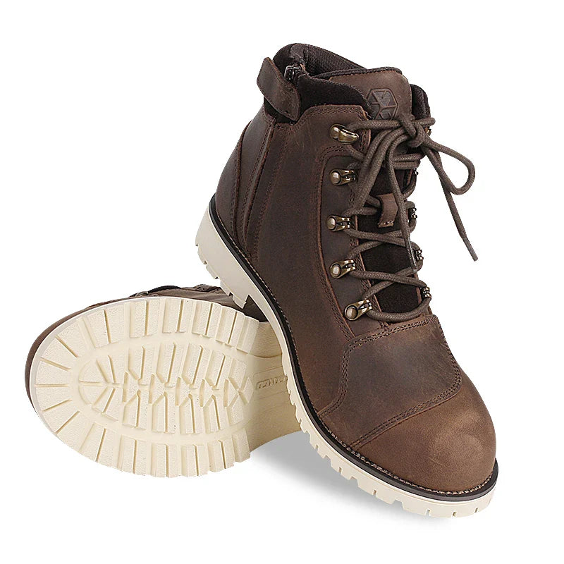 Premium retro motorcycle boots in brown cowhide leather with anti-drop protection