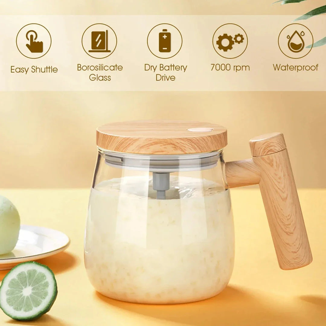 Electric Self Stirring Coffee Mug with Handle, 400ml capacity, transparent design, perfect for hot drinks