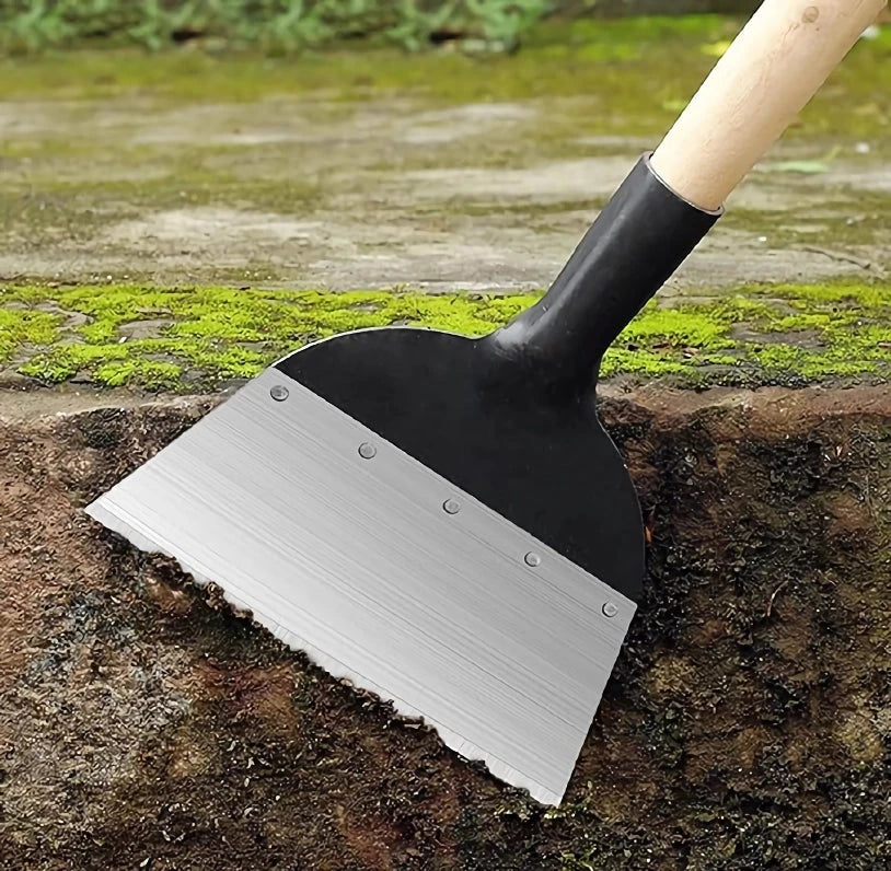Multifunctional heavy-duty garden cleaning shovel made from manganese steel with a flat head design for efficient scraping and lifting