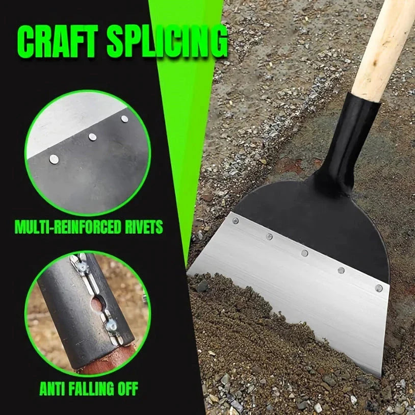 Multifunctional heavy-duty garden cleaning shovel made from manganese steel with a flat head design for efficient scraping and lifting