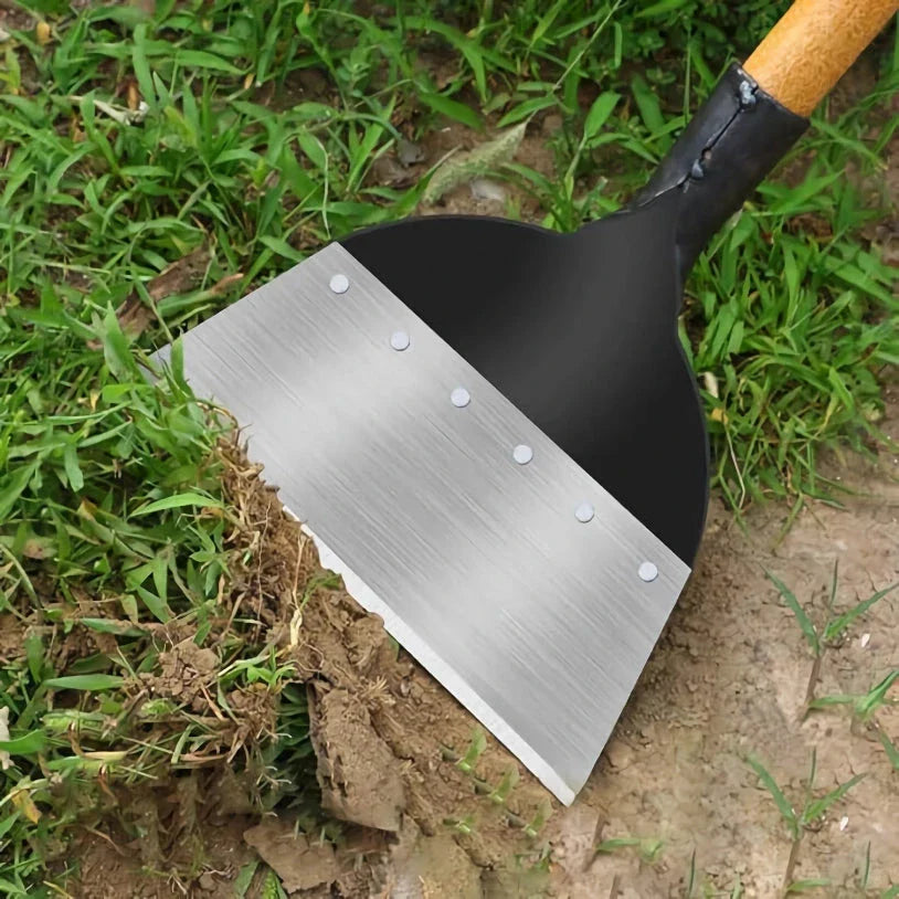 Multifunctional heavy-duty garden cleaning shovel made from manganese steel with a flat head design for efficient scraping and lifting