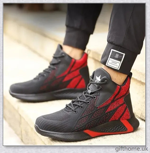 Anti-smashing and anti-piercing work boots with reinforced steel plate and durable flying weave upper