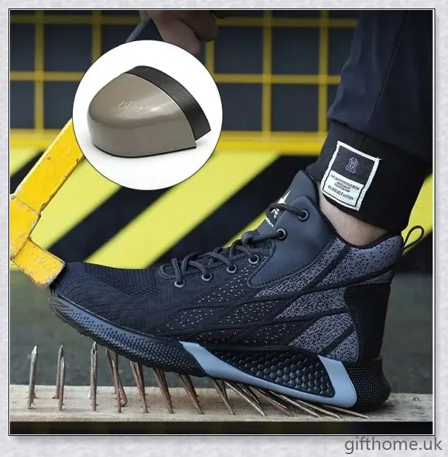 Anti-smashing and anti-piercing work boots with reinforced steel plate and durable flying weave upper