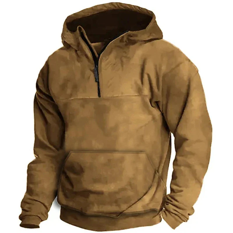 A men's hooded solid colour sports fleece sweater coat in a classic casual design