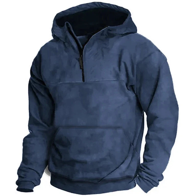 A men's hooded solid colour sports fleece sweater coat in a classic casual design