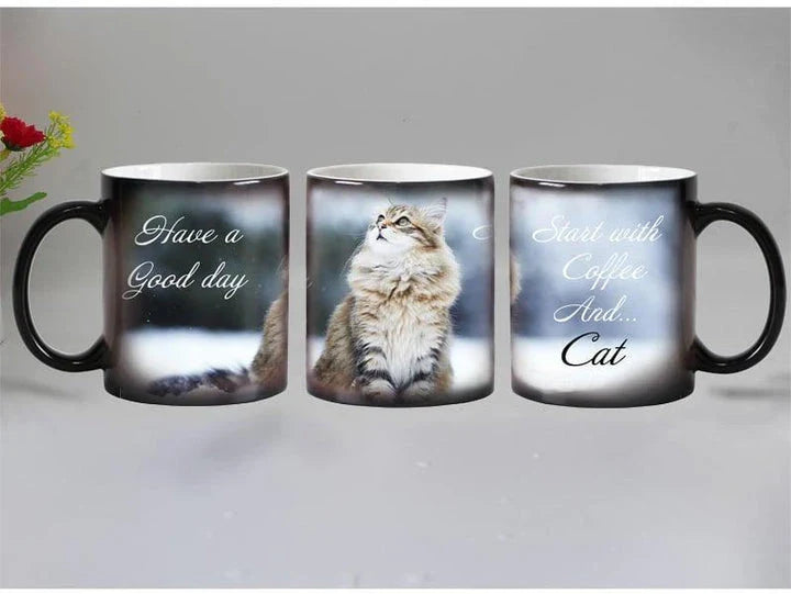 Trendha's Heat Sensitive Custom Printed Mug featuring a hidden design that appears when filled with hot liquid
