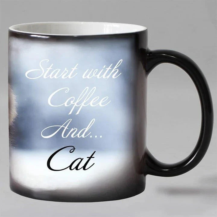 Trendha's Heat Sensitive Custom Printed Mug featuring a hidden design that appears when filled with hot liquid