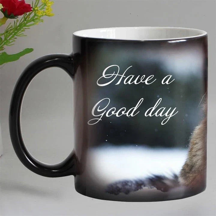 Trendha's Heat Sensitive Custom Printed Mug featuring a hidden design that appears when filled with hot liquid