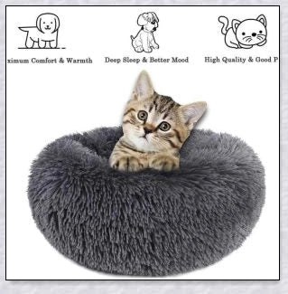 Round and raised cat marshmallow bed in white and grey colours, designed to promote healthy and restful sleep for cats