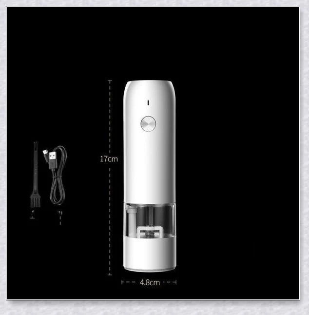 Rechargeable electric pepper and salt grinder set with adjustable coarseness and gravity-sensing mechanism