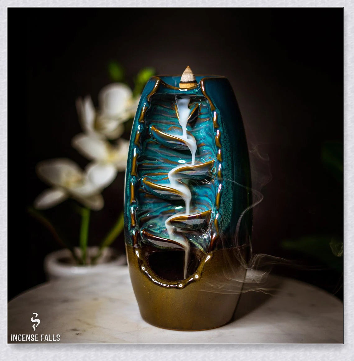 Incense Falls incense burner with mesmerising smoke cascade effect, delivering a calming and rejuvenating aromatherapy experience