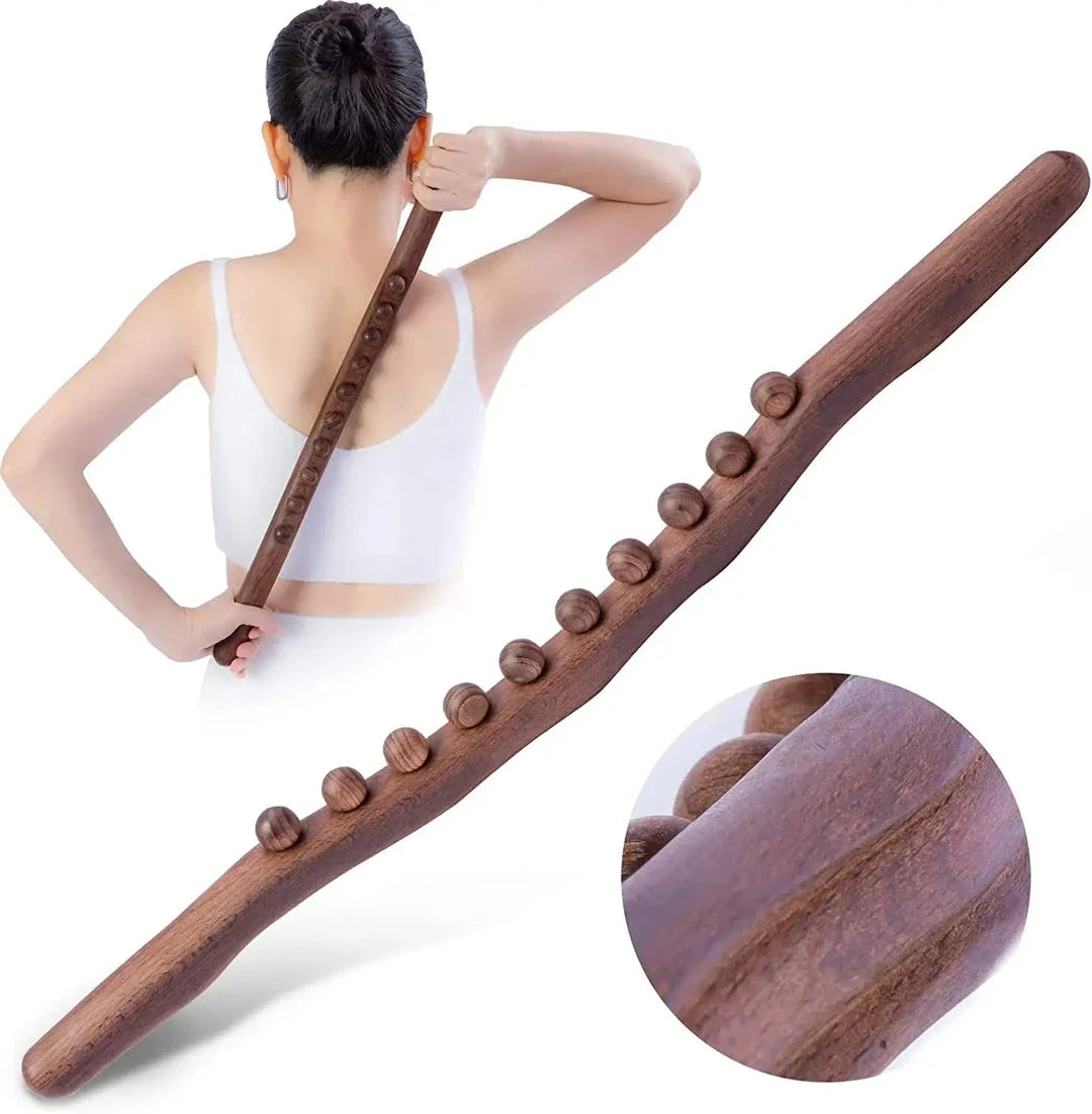 Premium 20-Bead Wooden Massage Roller for full body relaxation and therapy, featuring ergonomic design and dual functionality.