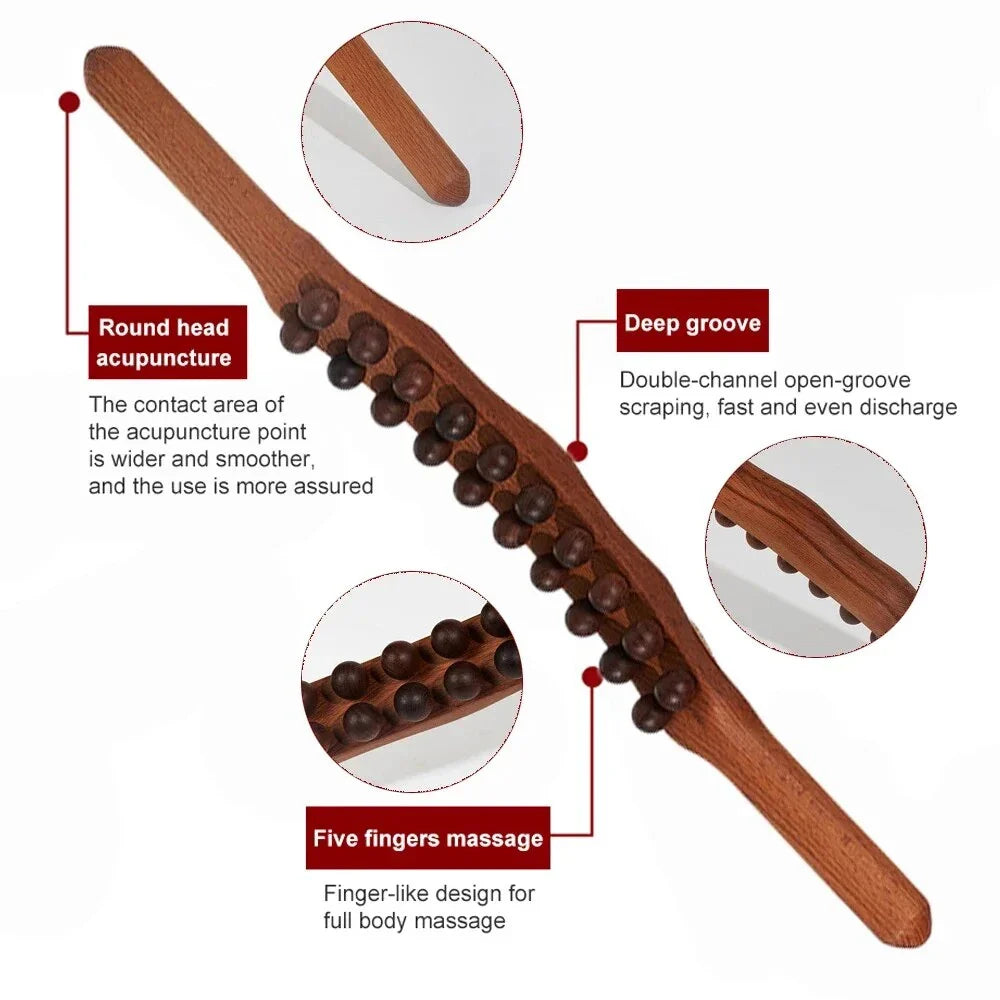 Premium 20-Bead Wooden Massage Roller for full body relaxation and therapy, featuring ergonomic design and dual functionality.