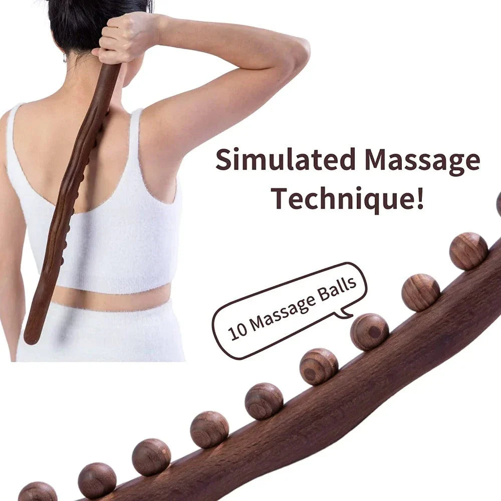 Premium 20-Bead Wooden Massage Roller for full body relaxation and therapy, featuring ergonomic design and dual functionality.